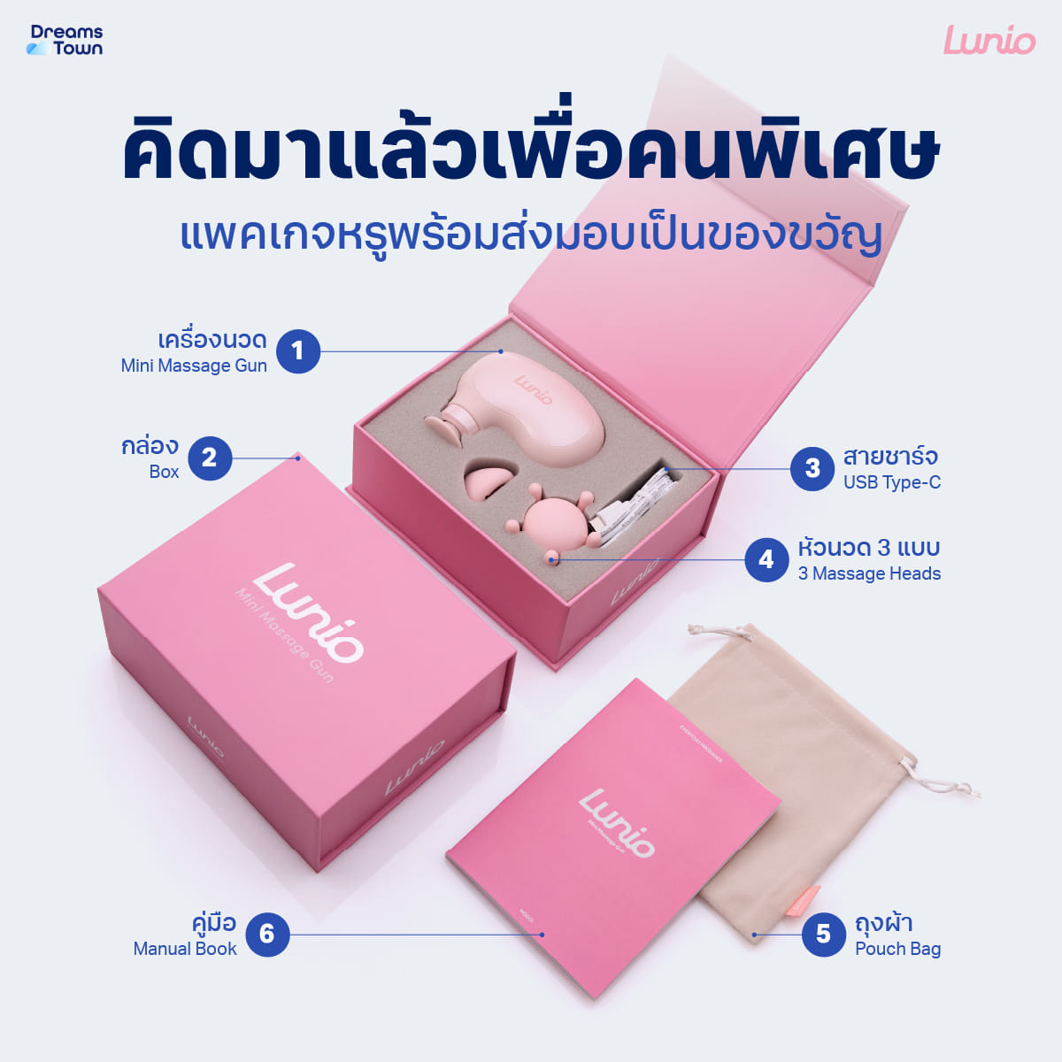 เครื่องนวดกล้ามเนื้อพกพา LUNIO MINI MASSAGE GUN ปืนนวดไร้สายไซส์มินิ_5